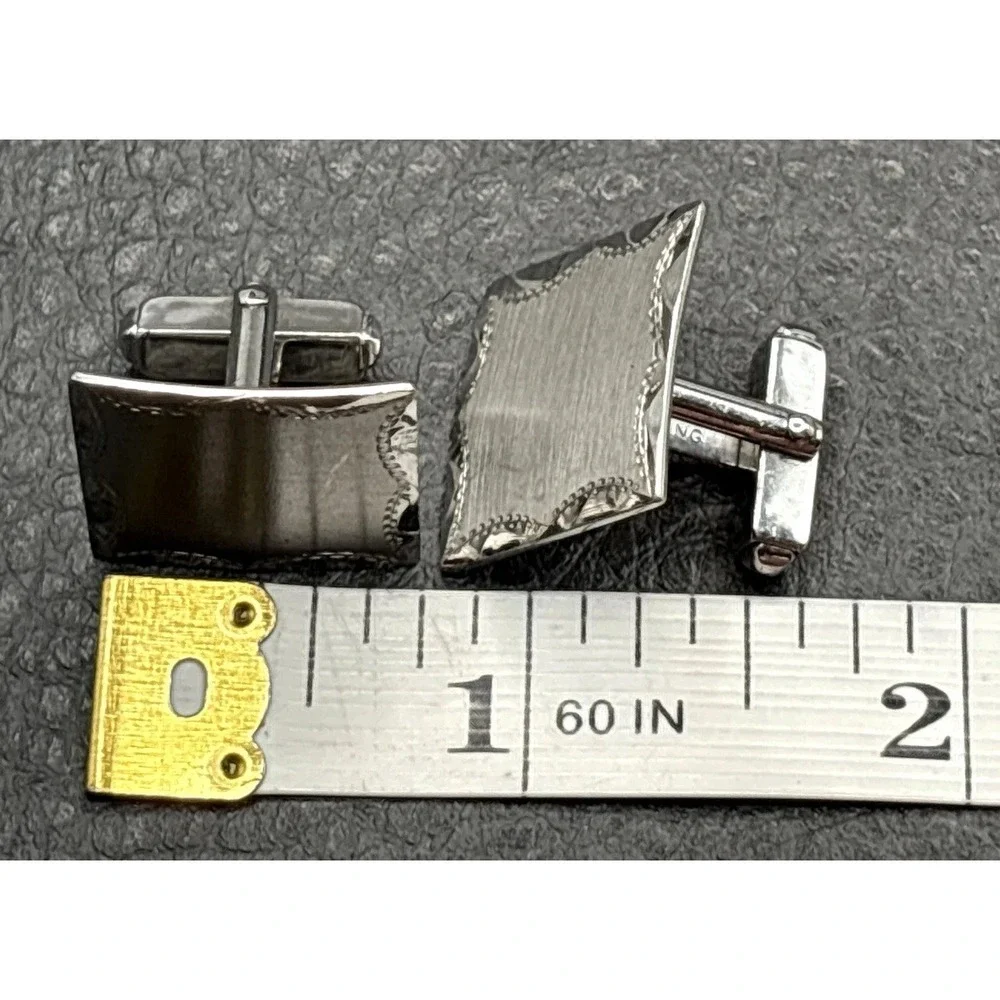 Vintage Anson Sterling Silver 925 Brushed Square Cufflinks Ornate